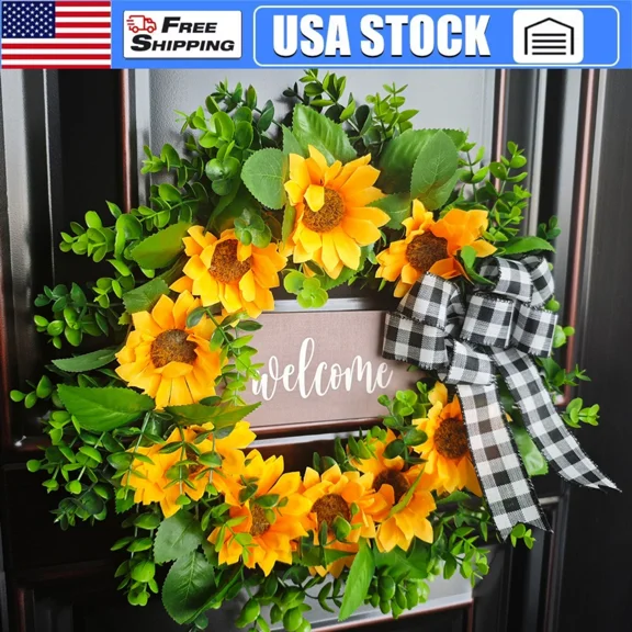 17In Artificial Sunflower Flower Front Door Wreath Spring Summer Wedding Party