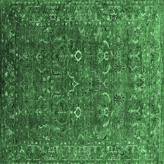 Ahgly Company Machine Washable Indoor Square Oriental Emerald Green Traditional Area Rugs, 6' Square