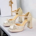 thumbnail image 4 of Women Square Toe High Heels 9CM Sexy Pumps Adjustable Buckle Strap Faux Suede Bow Fashion Dress Shoes Wedding Evening Party, 4 of 6