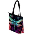 thumbnail image 3 of Dragonfly Canvas Leather Mix Tote Bag with Twill, Sponge, Jeanette Material, 30x10.5x39cm Size, 3 of 5