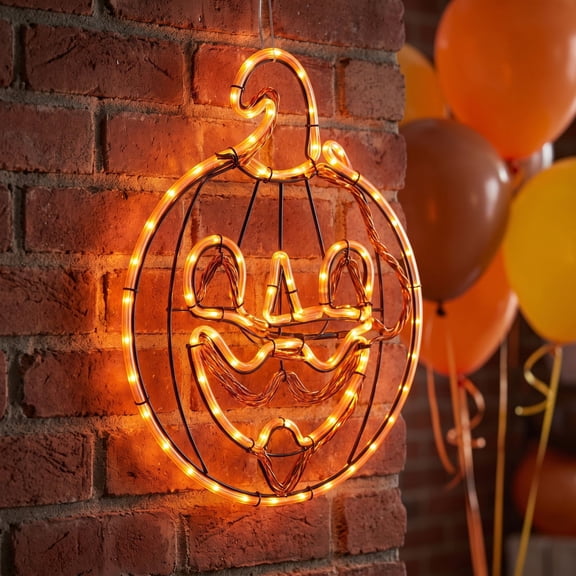 FastXmas Halloween Decoration, Pumpkin Window Lights, Pumpkin Shaped Light Ring Waterproof and Battery Operated Hanging Light for Outdoor Indoor Patio Party Home Decor(15.7 Inch)