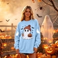 thumbnail image 3 of Dweltoz Halloween Sweatshirts for Women Cute Ghost Pumpkin Graphic Spooky Season Sweaters Oversized Fall Fleece Long Sleeve Crewneck Pullover Tops,Sky Blue XL, 3 of 4