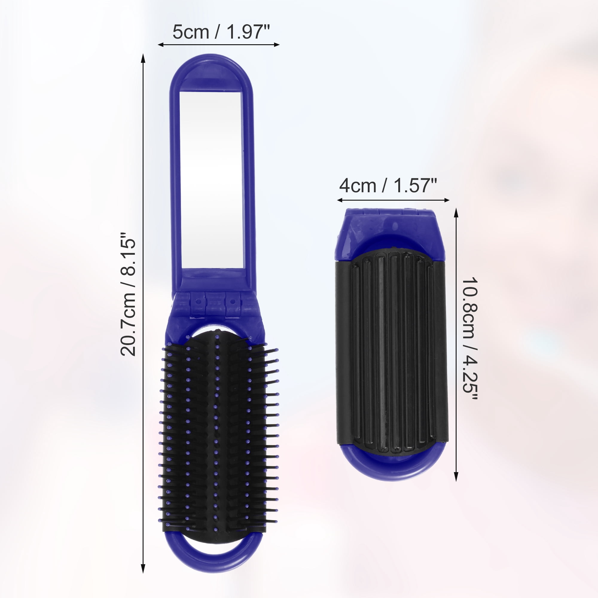 Unique Bargains 1Pc Portable Foldable Mirror Comb Blue