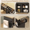 thumbnail image 4 of Black Kitchen Island with Storage & Charging Station - Rolling Cart with Drop Leaf, Spice & Towel Rack - Compact Kitchen Furniture for Dining & Prep, 4 of 7