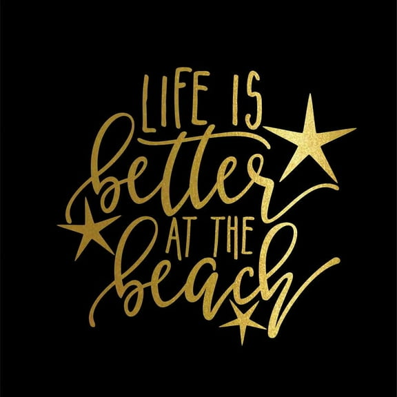 Life Is Better At The Beach Decal Sticker | 5.5-Inches By 5.1-Inches | Gold Vinyl