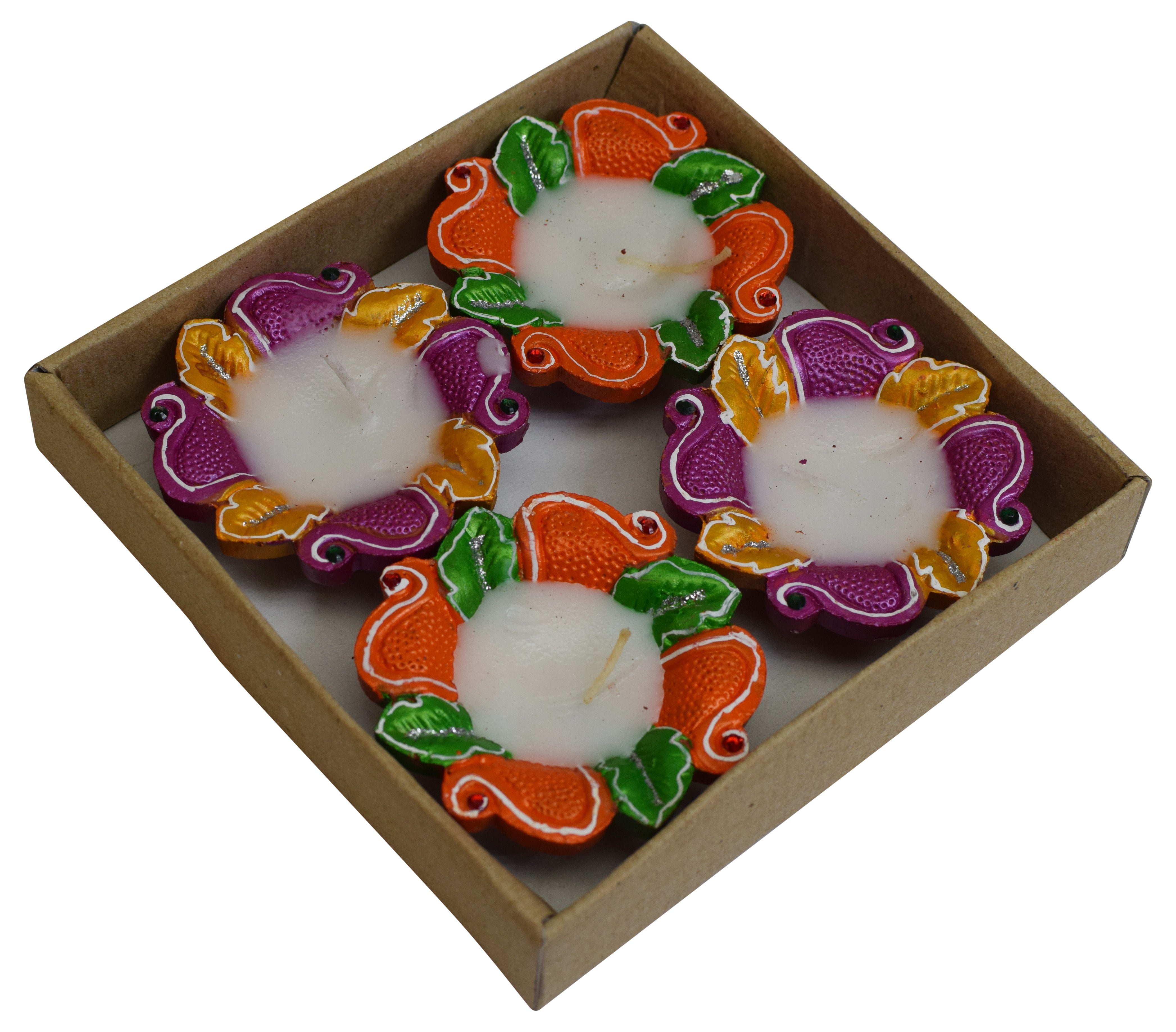 Set of 4 Pieces Decorative Diwali Clay Diya Traditional Earthen Oil