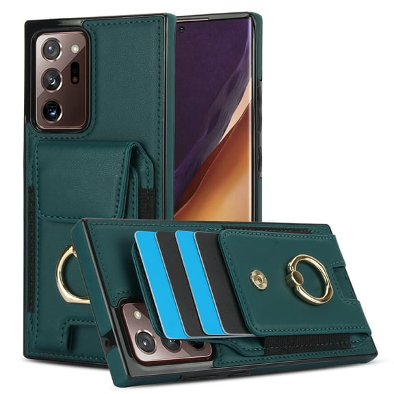 Allytechgroup Wallet Case for Samsung Galaxy Note 20 Ultra, PU Leather Cards Slots Ring Kickstand Anti-Scratch Stylish Phone Case Cover for Women Men, Green