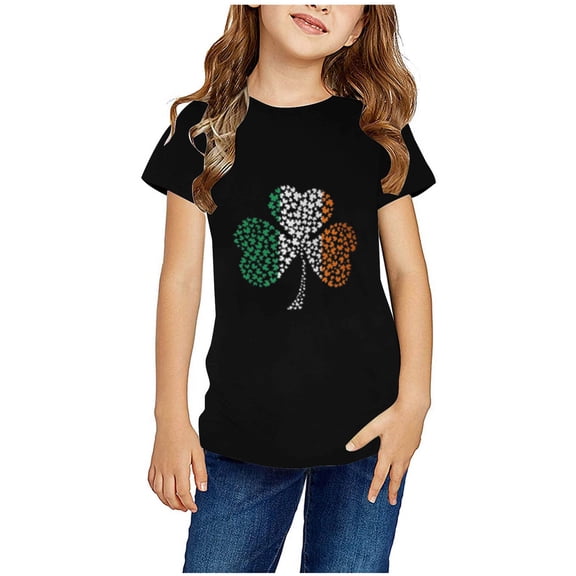 piuwrlz Short T-Shirts for Girls Short Tops Sleeve Printed Round Neck Tops Shirt Undershirts Black Size 3 Years