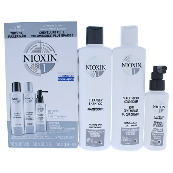 System 1 Natural Hair Light Thinning Kit by Nioxin - 3 Pc 10.1oz Cleanser Shampoo, 10.1 oz Scalp Therapy Conditioner, 3.38oz Scalp and Hair Treatment