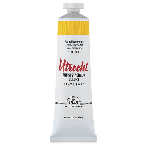 Utrecht Artists' Acrylic Paint - Azo Yellow Orange, 2 oz tube