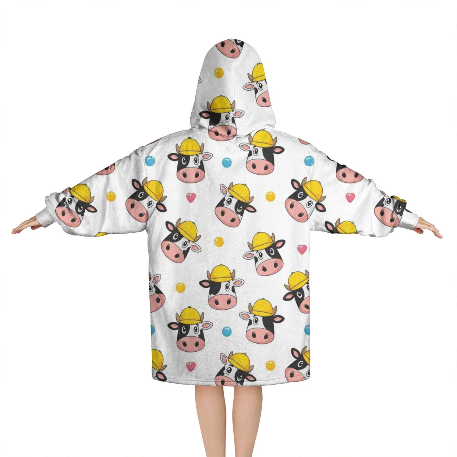 White Cow Head Hat Pattern Blanket Hoodies for Kids 6-13YR Oversize Wearable Blanket Hoodies for Boys Girls Teens