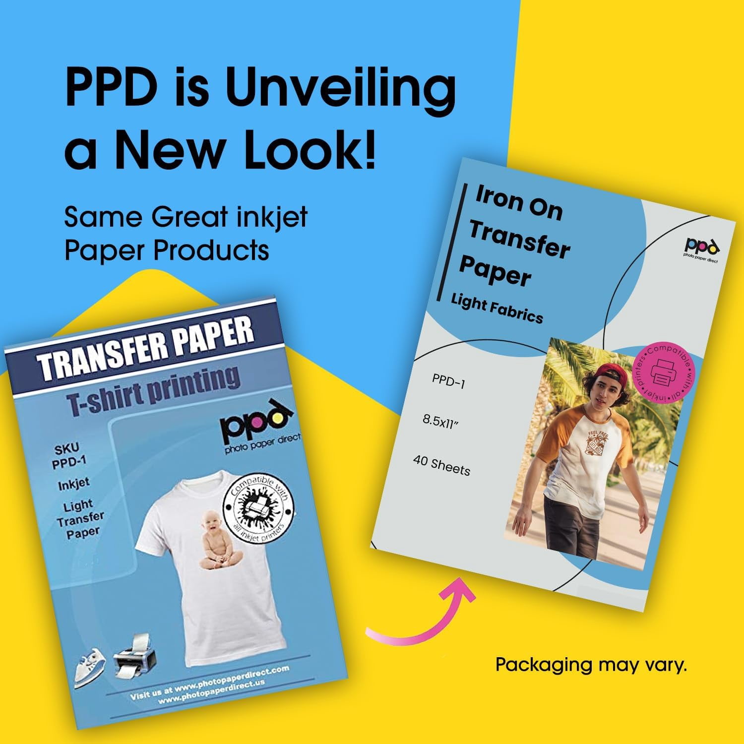 PPD 40 Sheets 8.5x11” - Inkjet Iron-on Heat Transfer Paper for White & Light Fabric and T-Shirts - Premium - PPD-1-40