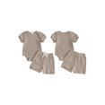 thumbnail image 2 of BemeyourBBs Newborn Baby Boys Summer Clothes Infant Boys 2 Pieces Outfit Waffle Knit Short Sleeve Solid Color Romper and Drawstring Shorts Set, 2 of 9