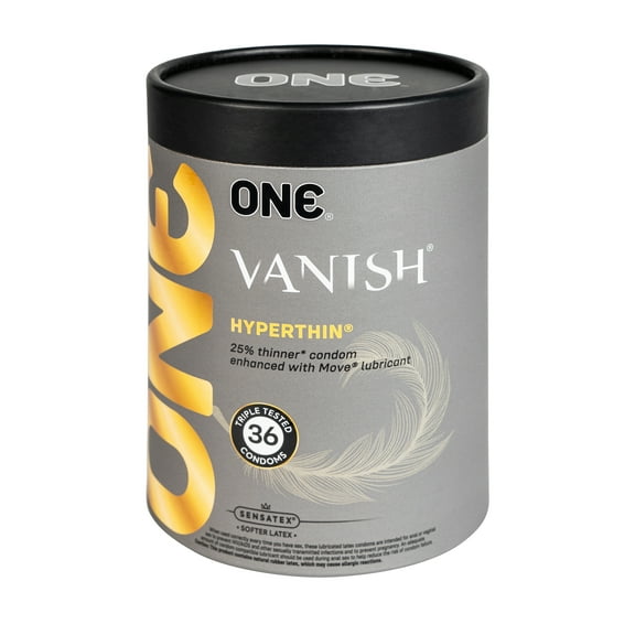 ONE Vanish HyperThin Condoms | 36 Pack | Vegan-Friendly, Ultra-Thin Condoms | Natural Rubber Latex | NonToxic, Non-GMO | Triple Tested
