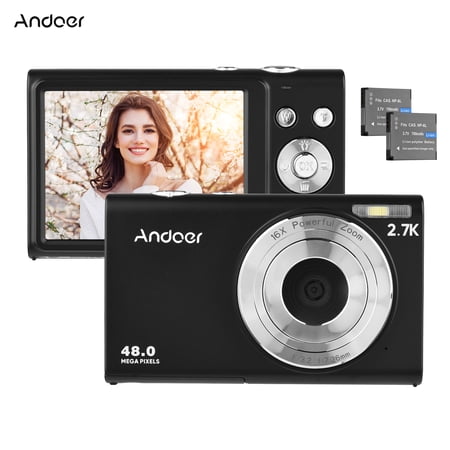 Andoer Digital Camera,16X -Shake Smile 2.7K Camera Wrist 2pcs Batteries IPS Screen 16X Smile Capture Built-in Camera Video 48MP Auto 2.88 Inch 48MP Auto Built-in LED Fill 2.88 Inch IPS dsfen