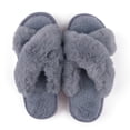 thumbnail image 6 of FAMITION Women's Fuzzy slippers Cross Band Soft Plush Cozy House Slippers Indoor and Outdoor Shoes, 6 of 7