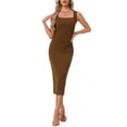 thumbnail image 2 of INSPIRE CHIC Sleeveless Dress for Women's Elegant Square Neck Waisted Ruched Bodycon Evening Party Midi Dresses S Brown, 2 of 6
