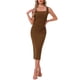 thumbnail image 2 of Vestido sin mangas INSPIRE CHIC para mujer, elegante con escote cuadrado, ceñido y arrugado, vestido midi para fiestas de noche, talla XS, color marrón, 2 of 6