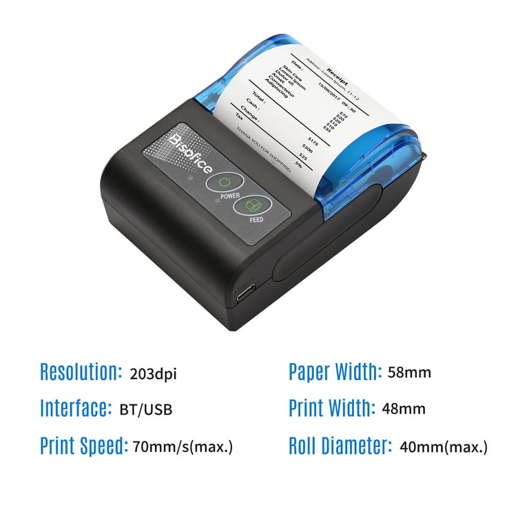 Trolley Frigøre program Bisofice Portable Mini Bluetooth Thermal Receipt Printer Compatible with  iOS Android Windows for Restaurant Sales Retail - Walmart.com