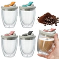 thumbnail image 6 of Double Walled Glass Coffee Mugs with Lid Premium Coffee Cups Insulated Glass Coffee Cups,Clear Borosilicate Glasses Mugs,Cappuccino,Espresso,Hot Beverage and Beverage,Durable Stackable, 6 of 6