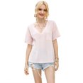 thumbnail image 3 of Camiseta de mujer Waffle Tops con bolsillo Suelto con cuello en V Camiseta de manga corta sólida Jer Abanopi Camiseta Mujer, 3 of 7