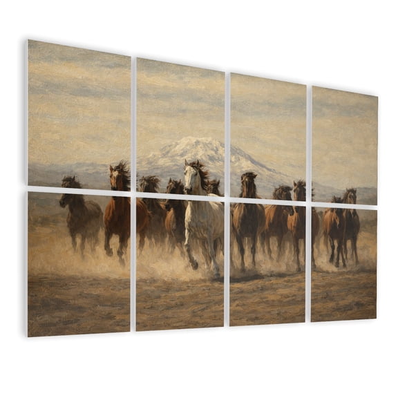 Rustic Farmhouse 8 Pack Art Acoustic Panels Sound Absorbing Horses Running Free Wild Wildlife Decorative Soundproof Wall Panels Self Adhesive for Nursery Game Room Bedroom 48"x32"