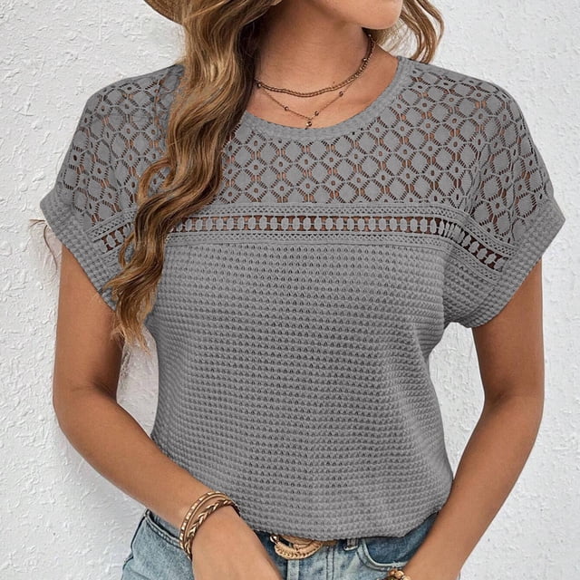 Blouses pour Femmes, Mode Décontractée, Imprimé Floral, Épaule à Manches, Col Rond Ajouré