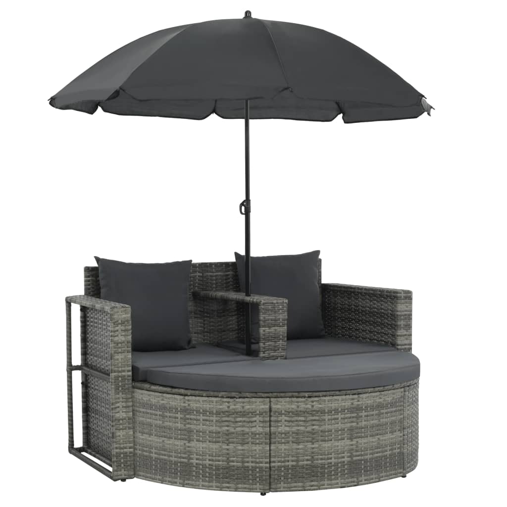 vidaXL Patio Bed Outdoor Patio Lounger Wicker Daybed with Parasol Poly Rattan - image 5 of 16