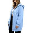 thumbnail image 2 of Fnooota Womens Plus Size Hoodies, Drawstring Long Sleeve Mid-length Zip up Jackets with Pockets Blue Size L, 2 of 7