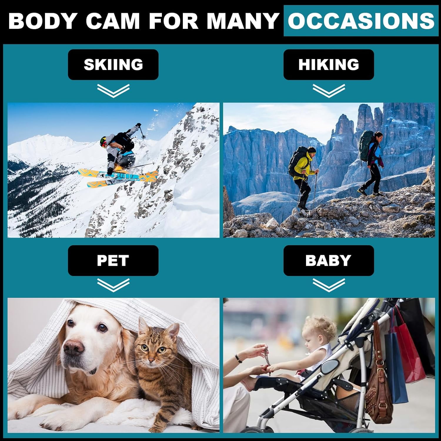 Mini Body Camera, 1080p Wearable Thumb Size Cam with Charging Case, Pet Camera, POV Cam with Motion Detection, Photo Shooting, Video Recording for Cat, Dog, Sport, Waterproof, Black