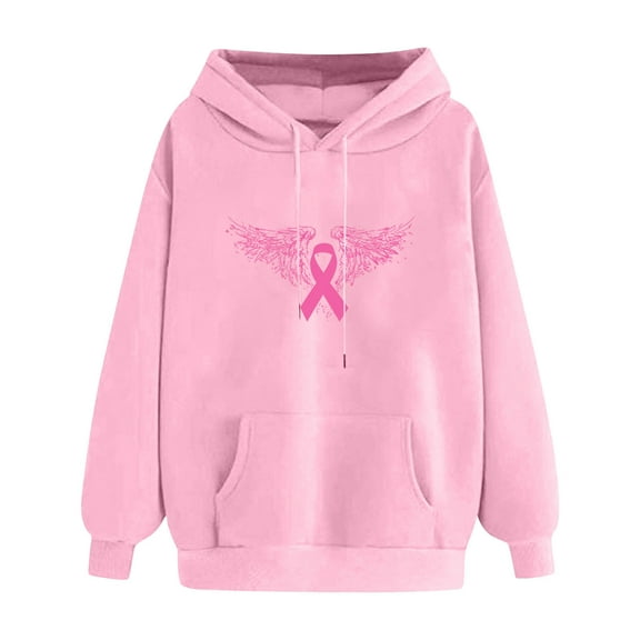 ShiShine Breast Cancer Hoodies for Women Pink Ribbon Pullover Breast Cancer Awareness Hoodie Long Sleeve Tops