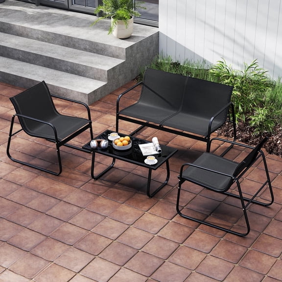 Auranook 4 PCS Patio Furniture Set Fabric Lawn Chairs and Loveseat with Coffee Table