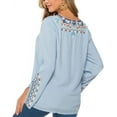 thumbnail image 3 of Women's Embroidered Tops Mexican Shirt V Neck Summer Casual Tops Peasant Tunic Loose Blouse, 3 of 6