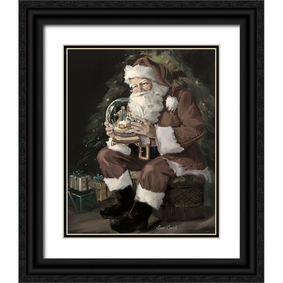 Comish, Susan 12x14 Black Ornate Wood Framed with Double Matting Museum Art Print Titled - Santa Snow Globe Recolored