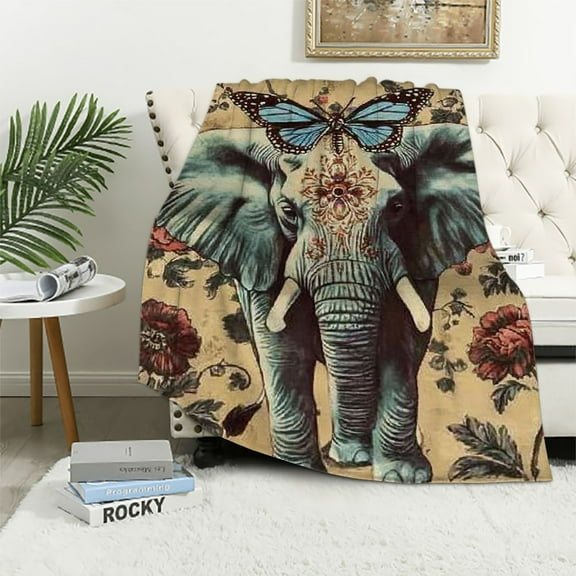 BCIIG Elephant Throw Blanket Gifts for Adults Kids,Retro Elephant Themed Gifts for Women MenChristmas Birthday Gifts for Girls Boys, Vintage Throw for Bedroom Living Room Sofa 40x50in