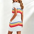 thumbnail image 5 of Levmjia Women's Casual Stripe Print Dress Short Sleeve V Neck Loose Fit Summer Dress with Drawstring Waist Front Pockets A Line Tunic Dress for Women, 5 of 6