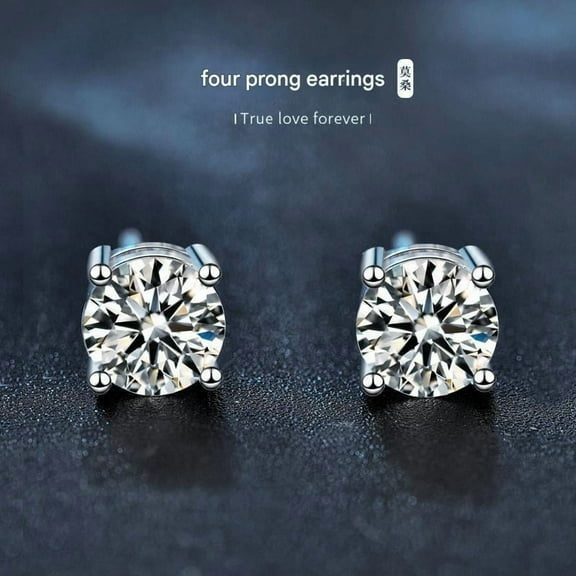 Moissanite Silver Stud Earrings Silver Needle Design Sense Student Exquisite Earrings Elegant Round Ear Jewelry Accessories