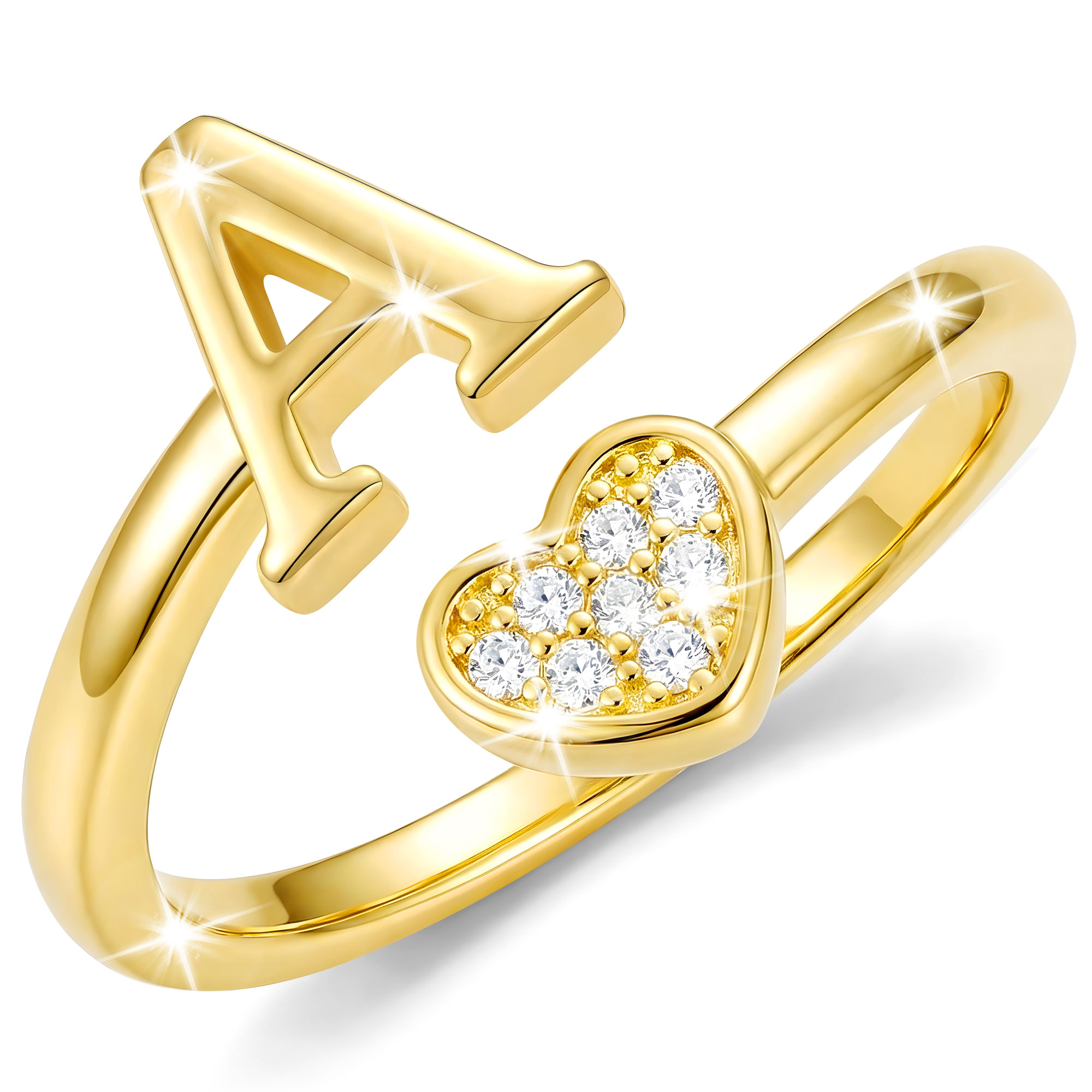 APSVO 18K Gold Plated Love Heart Initial Rings for Women Girls Stackable Non Tarnish Knuckle CZ Letter A Ring Wedding Birthday Graduation Mothers Day Jewelry Gifts Teen Mom Wife Her Kids Age Ideas