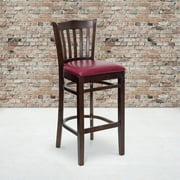 Flash Furniture HERCULES Series Vertical Slat Back Walnut Wood Restaurant Barstool - Burgundy Vinyl Seat