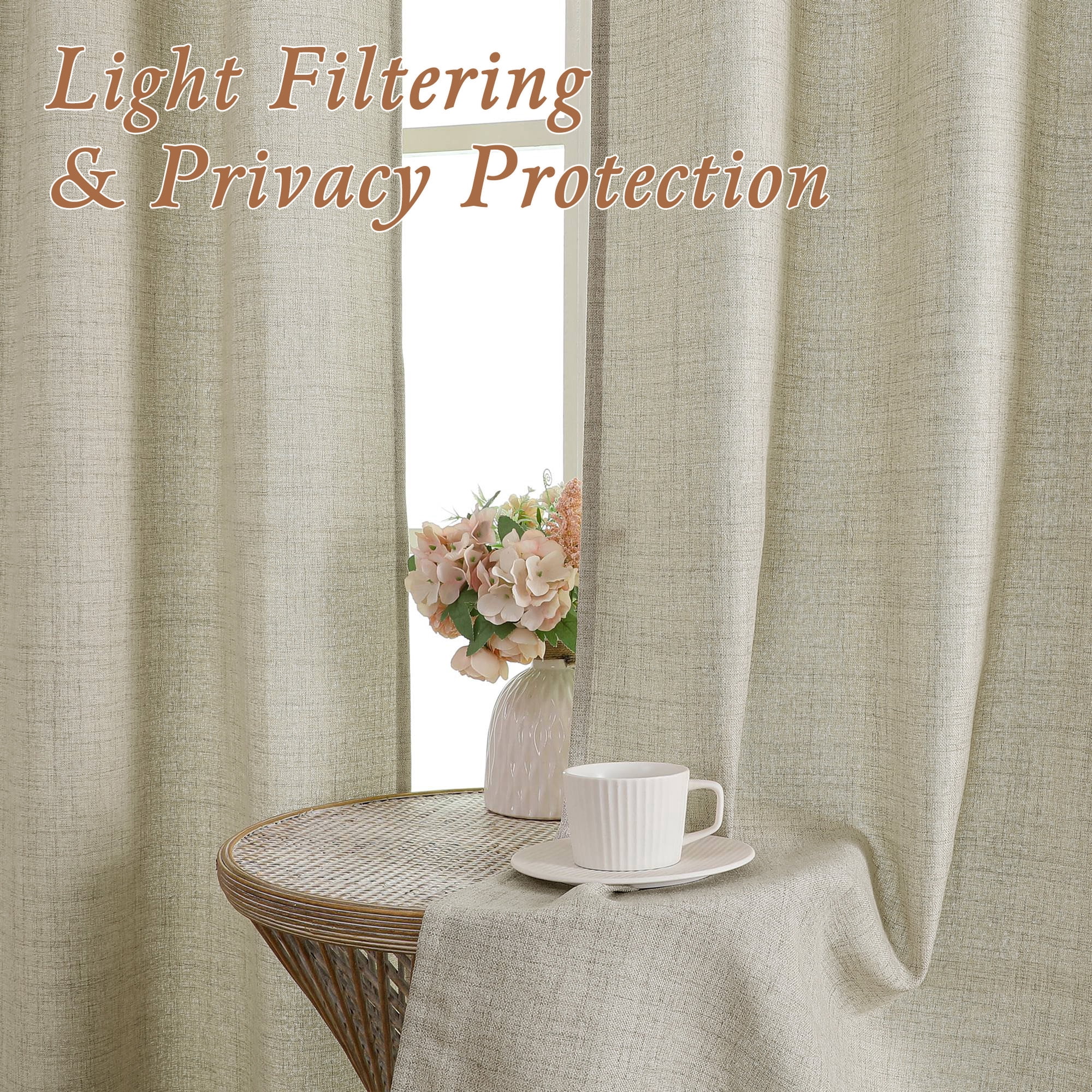 OVZME Judy Linen Curtains 84 Inch Length 2 Panels Set, Light Filtering Textured Farmhouse Window Curtain Drapes, Rod Pocket Style for Bedroom Living Room, Each 52Wx84L Inches, Linen