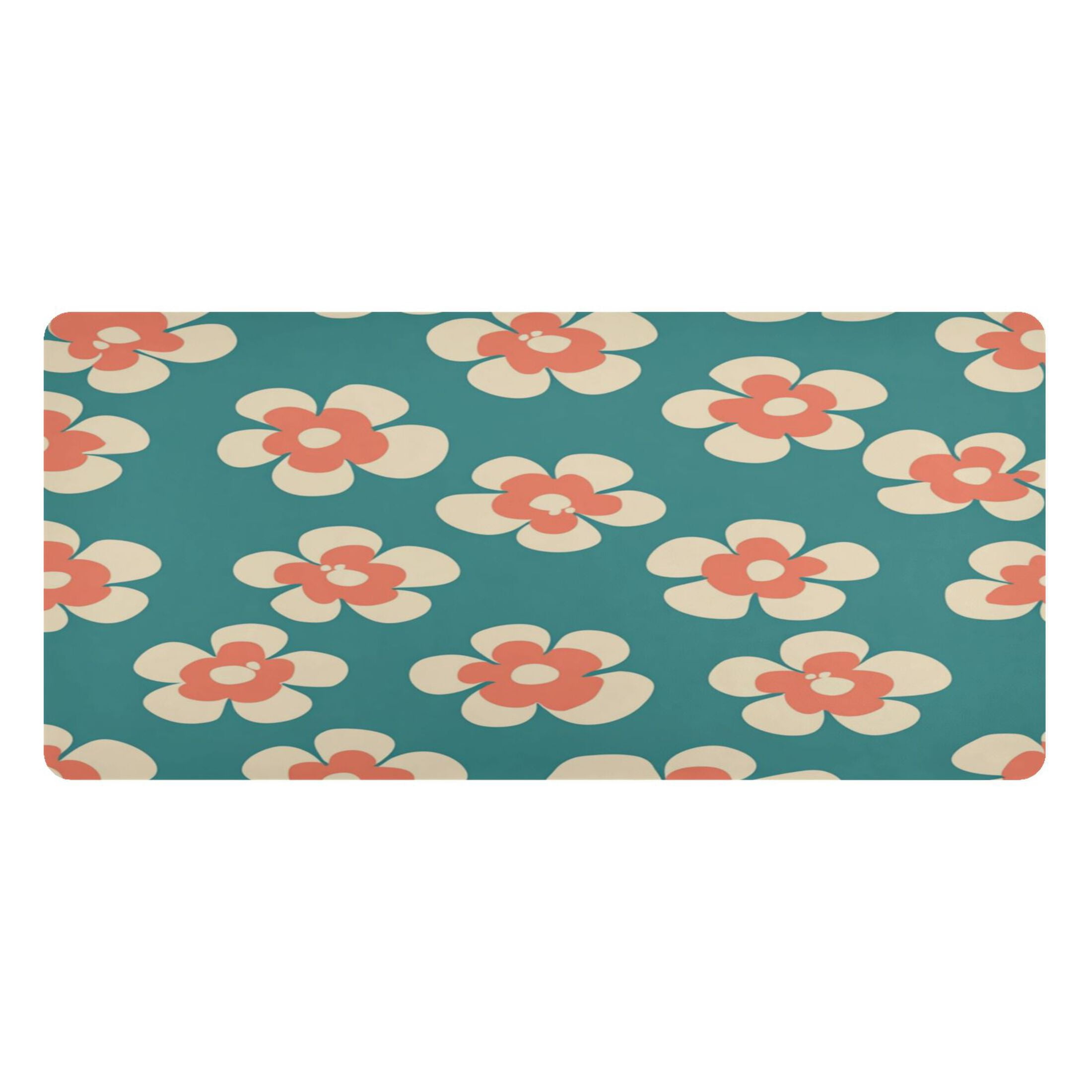 Leather Keyboard and Mouse Desk Mat Office Desk Accessories Protective Office Desk Decor Desk Pad Mat for Gaming, Work from Home, Office Peach Color Flowers 23.6" x 47.2"