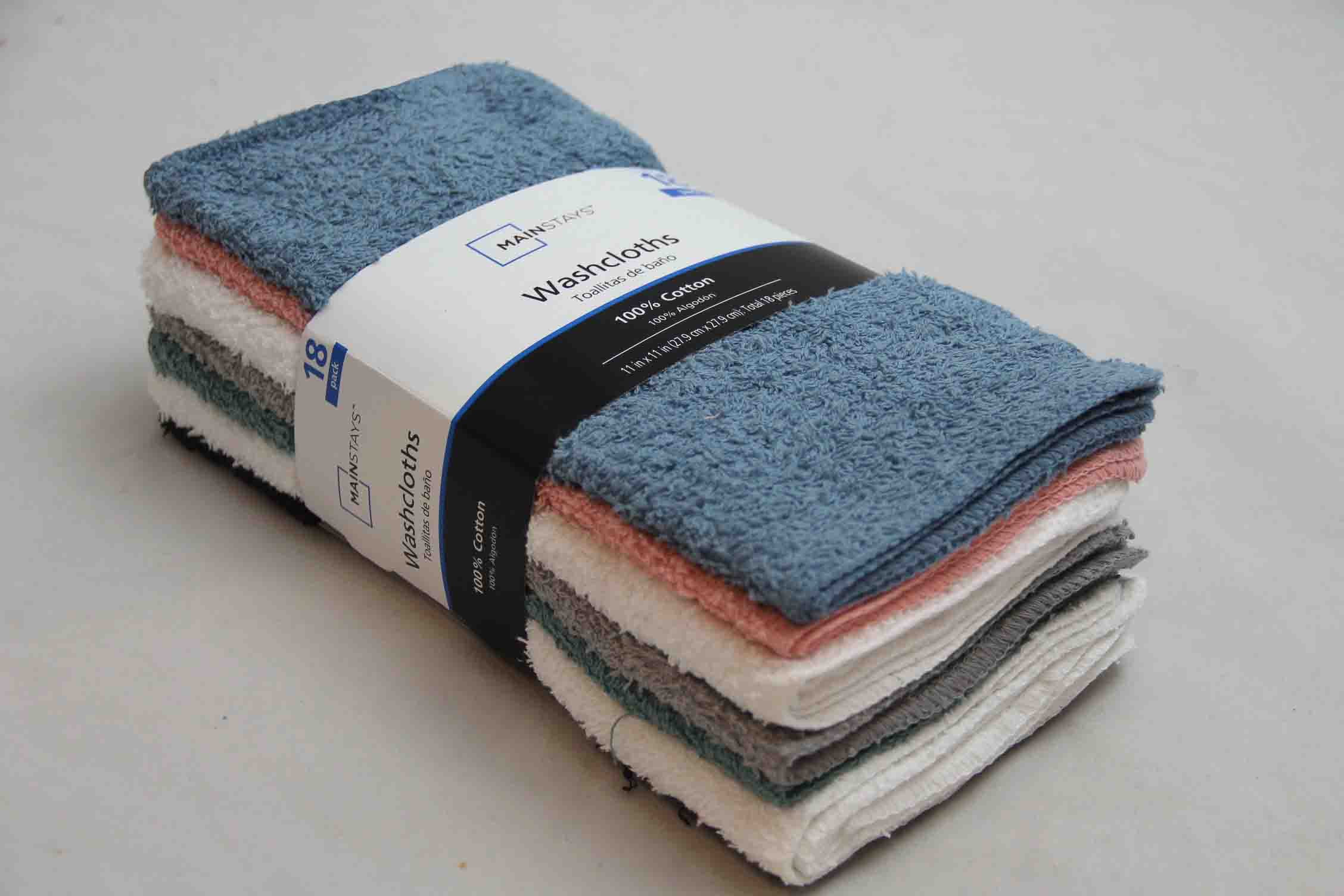 MAINSTAYS 18 Pack Assorted Cotton Terry Thin Washcloths Rags BWWGB 