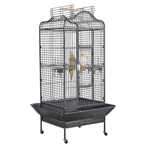 Yaheetech 63''H Large Rolling Parrot Cage with Open Playtop, Stand & Slide-Out Tray, Black