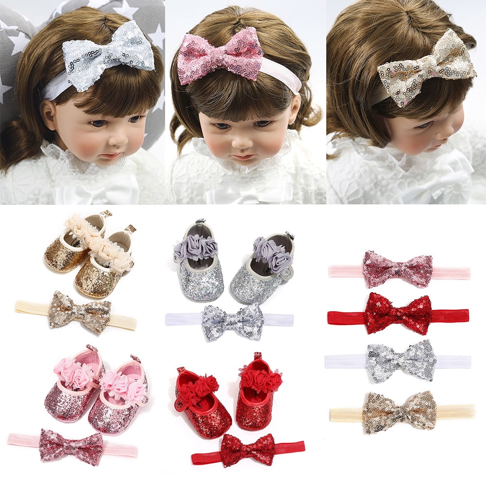 Glitter Bow Baby Headband Hair Accessories Girls Soft Sparkle Nylon Headbands 