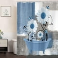 thumbnail image 2 of Farmhouse Blue Daisy Shower Curtain - Rustic Floral with Butterflies, Waterproof Polyester Bathroom Decor 70x70 in with 12 Hooks, 2 of 6