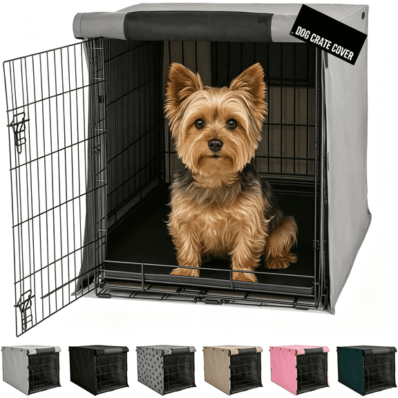 LQSEO Dog Crate Covers Compatible with Basics Dog Crates,All Sides Open,Privacy Cover Fits 24"Wire Kennel,Breathable Mesh Windows,Light Reducing Puppy Training Cage Topper,Gray