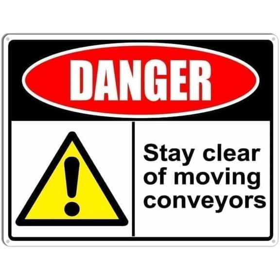 Warning Sign: Danger Stay Clear of Moving Conveyors, Aluminum Tin Sign for Home Coffee Bar, Serves as Warning Decor 12x8 Inch