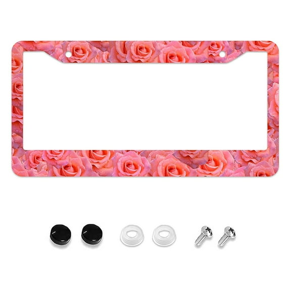 Pink Rose Flower License Plate Frame, Floral License Plate Frames for Women Man, Car License Plate Holder Funny Car Tag Frame Decor 2 Hole,12 X 6 Inches