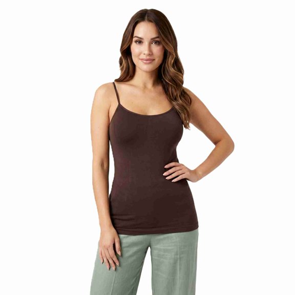 COUVER Women's Seamless Long Spaghetti Strap Camisole Top Brown One Size