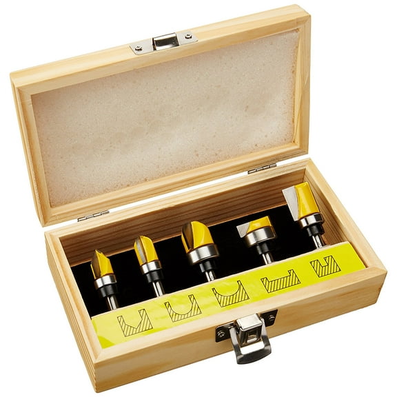 5 Bit Pattern/Template Flush Trim Router Bit Set - 1/4" Shank - Yonico 14525q